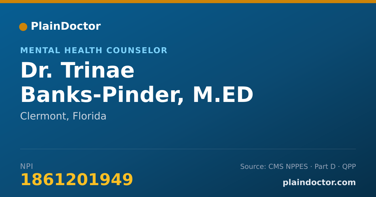 Shareable card for Trinae Banks-Pinder, M.ED - Mental Health Counselor, Clermont, FL