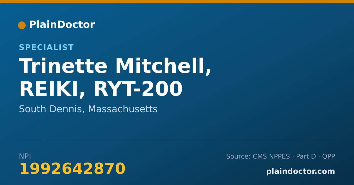 Shareable card for Trinette Mitchell, REIKI, RYT-200 - Specialist, South Dennis, MA