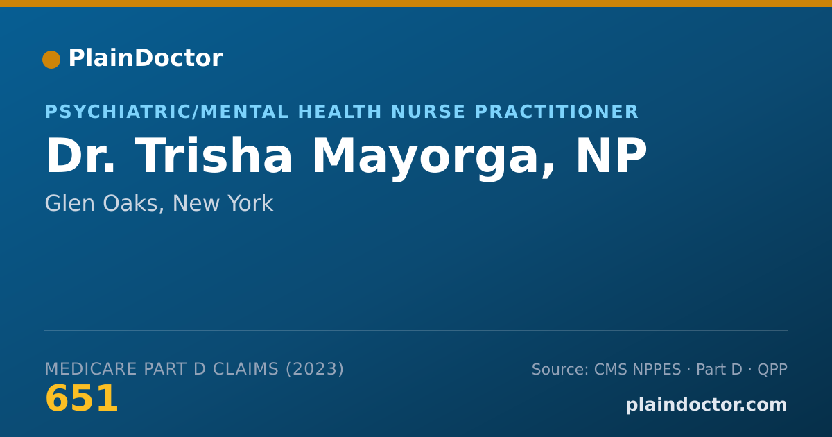 Shareable card for Trisha Mayorga, NP - Psychiatric/Mental Health Nurse Practitioner, Glen Oaks, NY