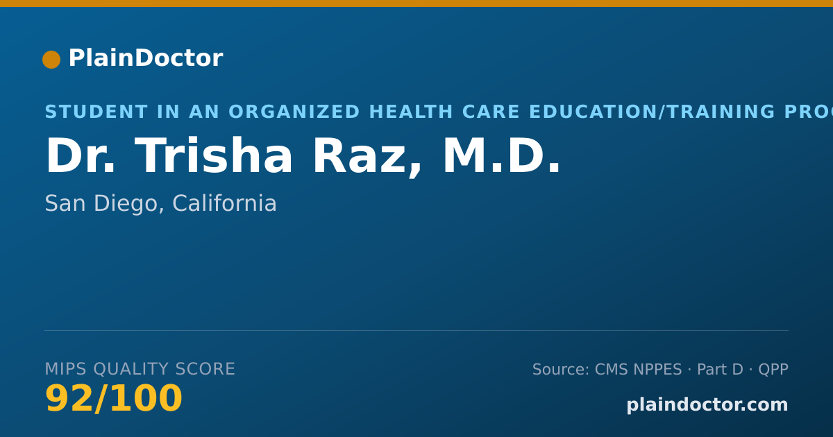 Shareable card for Trisha Raz, M.D. - Student in an Organized Health Care Education/Training Program, San Diego, CA