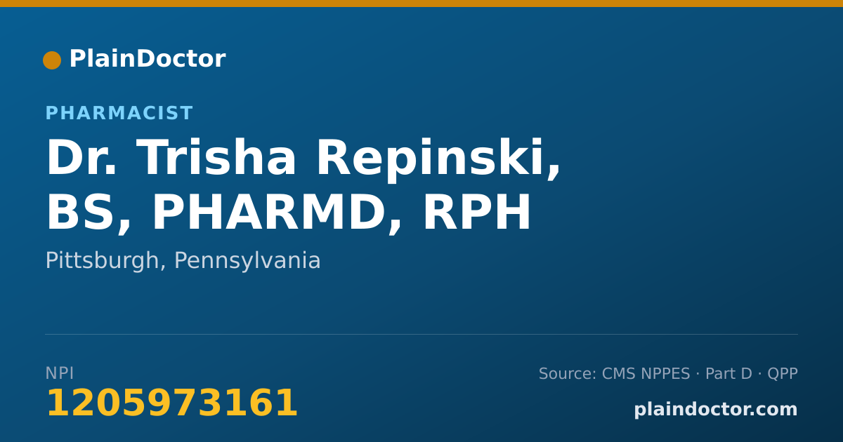 Shareable card for Trisha Repinski, BS, PHARMD, RPH - Pharmacist, Pittsburgh, PA