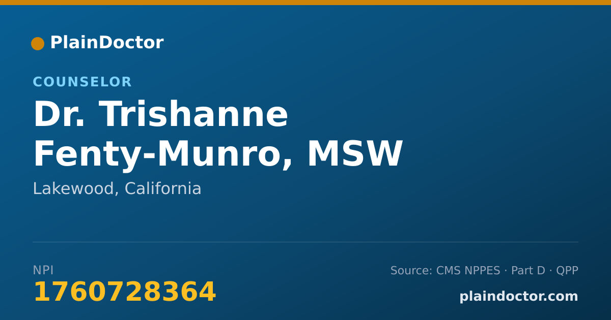 Shareable card for Trishanne Fenty-Munro, MSW - Counselor, Lakewood, CA