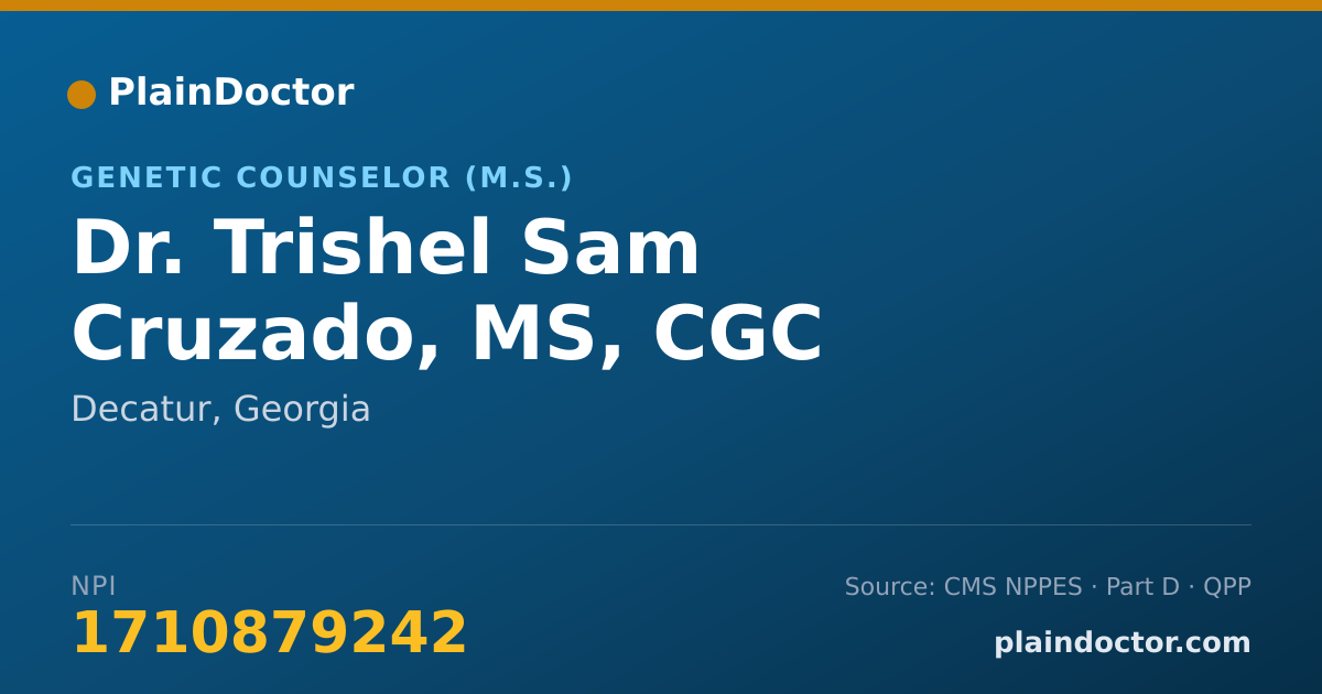 Shareable card for Trishel Sam Cruzado, MS, CGC - Genetic Counselor (M.S.), Decatur, GA