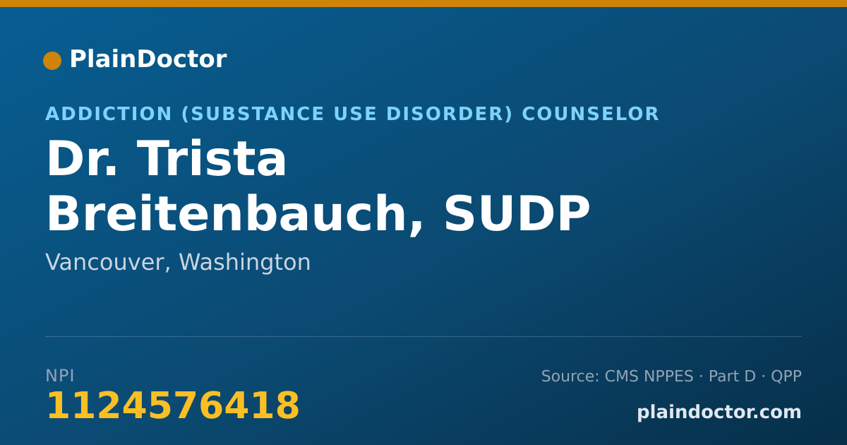 Shareable card for Trista Breitenbauch, SUDP - Addiction (Substance Use Disorder) Counselor, Vancouver, WA