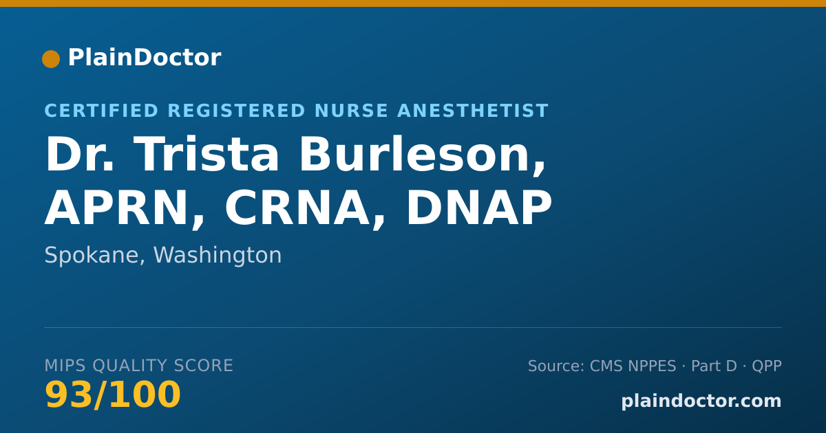 Shareable card for Trista Burleson, APRN, CRNA, DNAP - Certified Registered Nurse Anesthetist, Spokane, WA