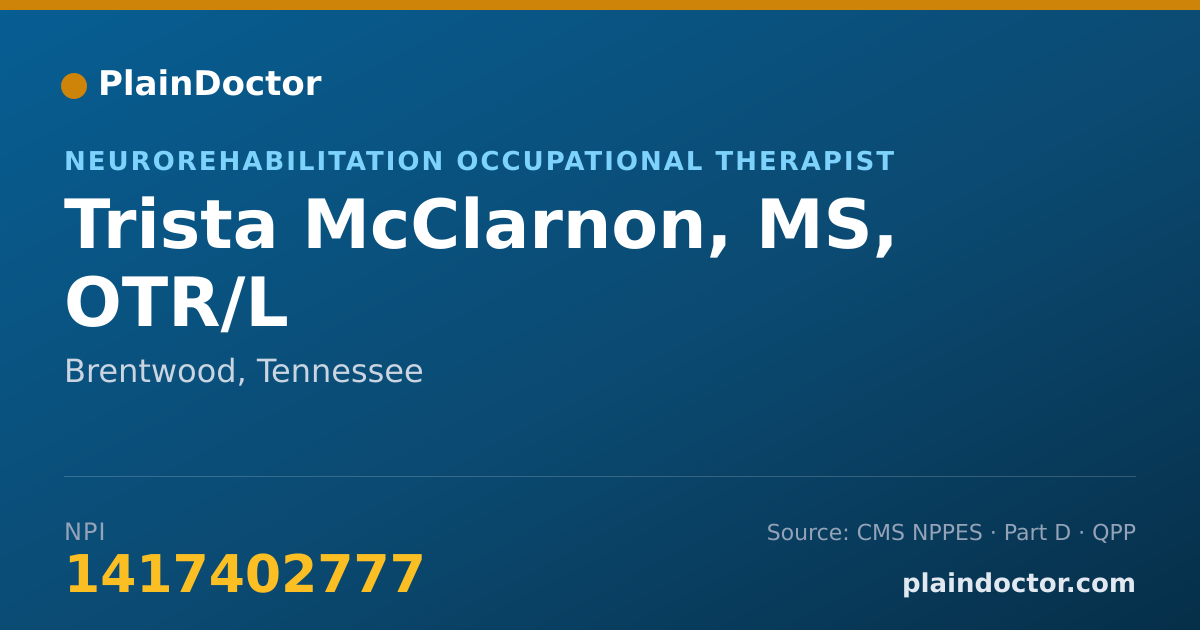 Shareable card for Trista McClarnon, MS, OTR/L - Neurorehabilitation Occupational Therapist, Nashville, TN