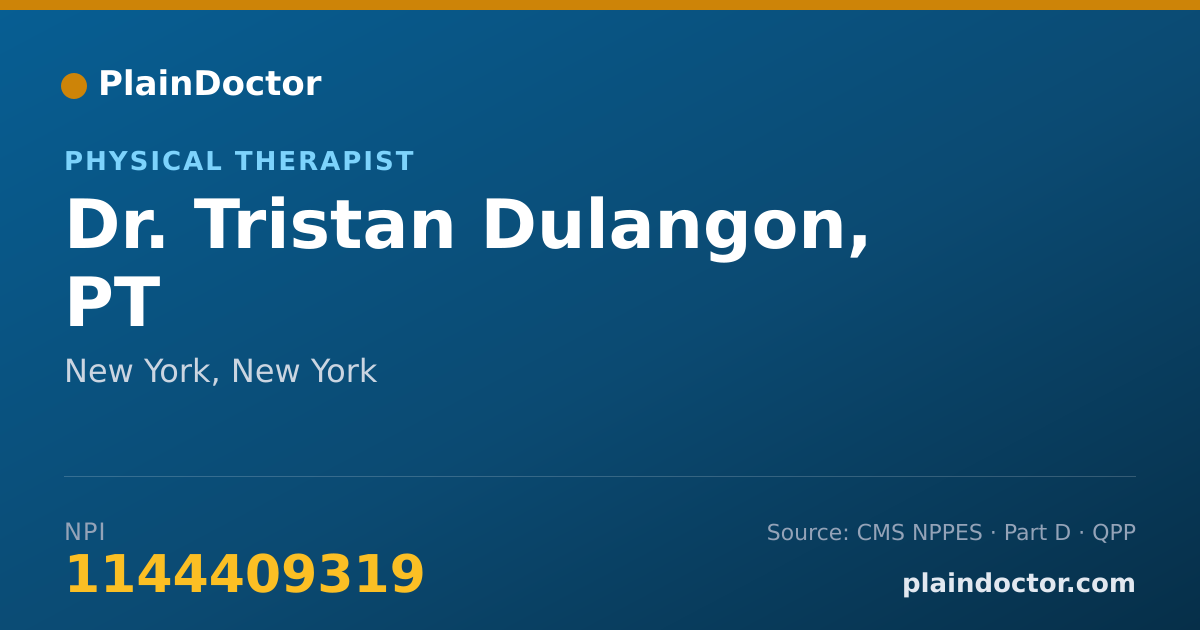 Shareable card for Tristan Dulangon, PT - Physical Therapist, New York, NY
