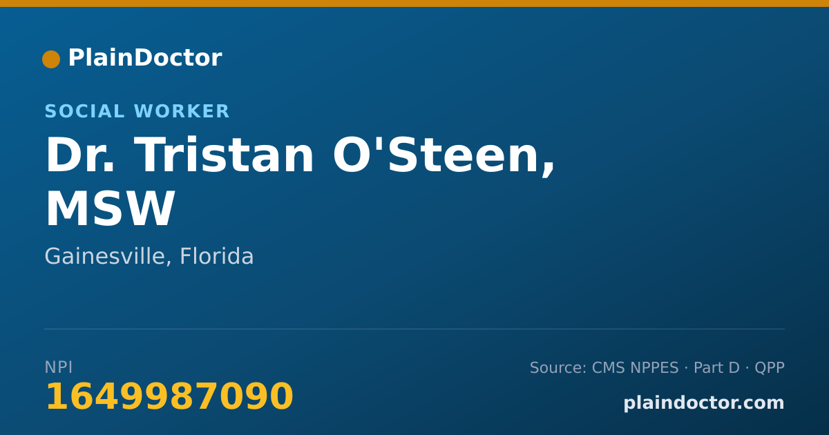 Shareable card for Tristan O'Steen, MSW - Social Worker, Gainesville, FL