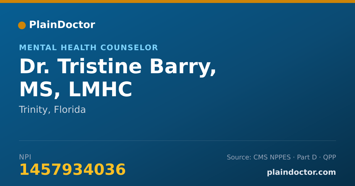 Shareable card for Tristine Barry, MS, LMHC - Mental Health Counselor, Trinity, FL