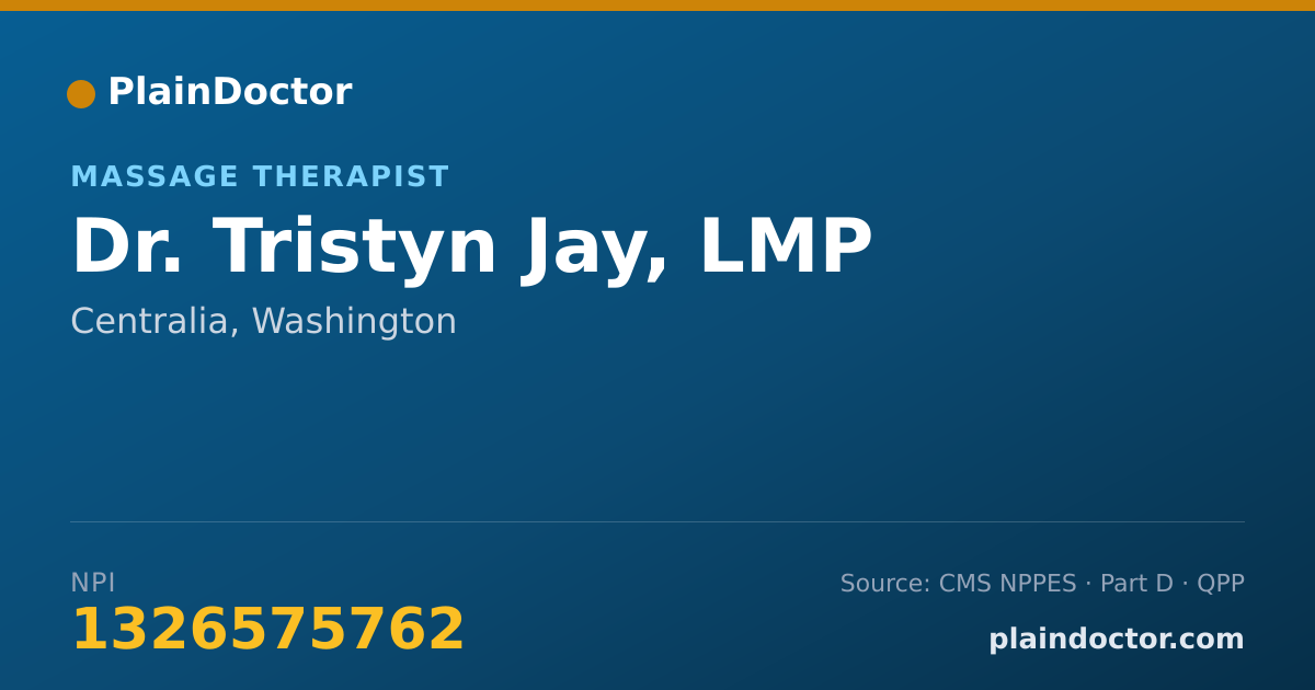 Shareable card for Tristyn Jay, LMP - Massage Therapist, Centralia, WA