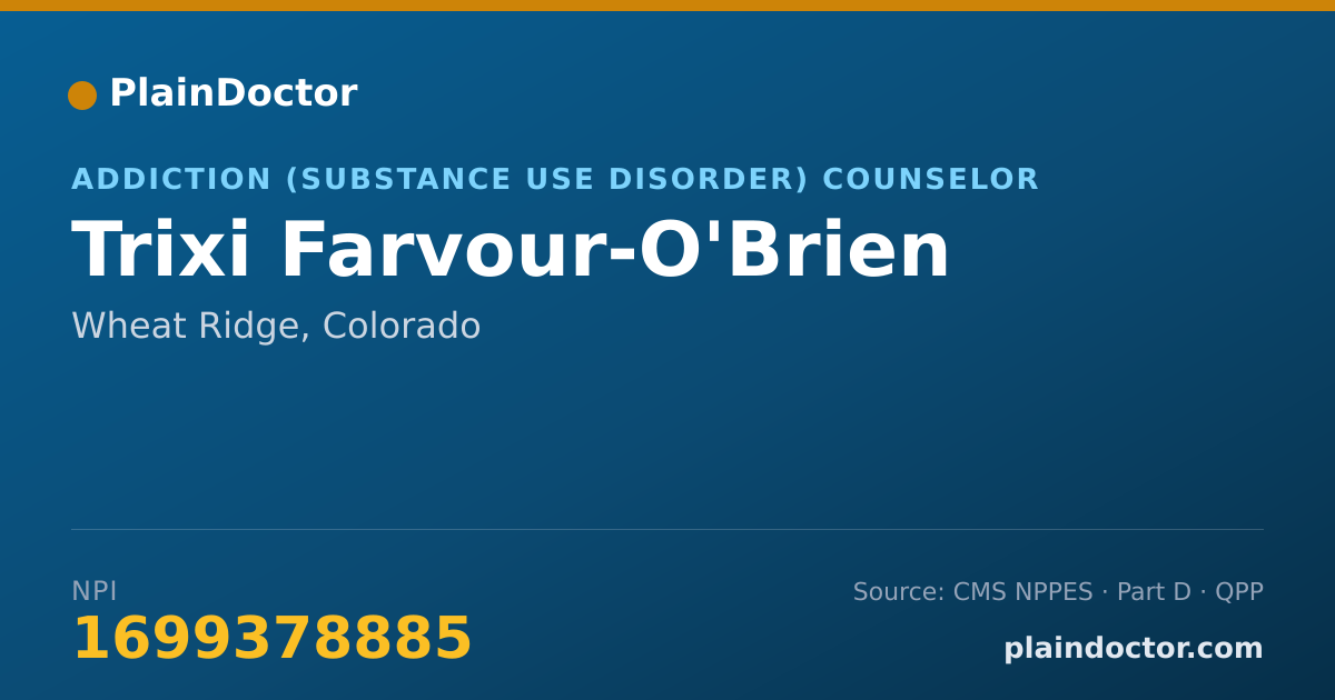 Shareable card for Trixi Farvour-O'Brien - Addiction (Substance Use Disorder) Counselor, Wheat Ridge, CO