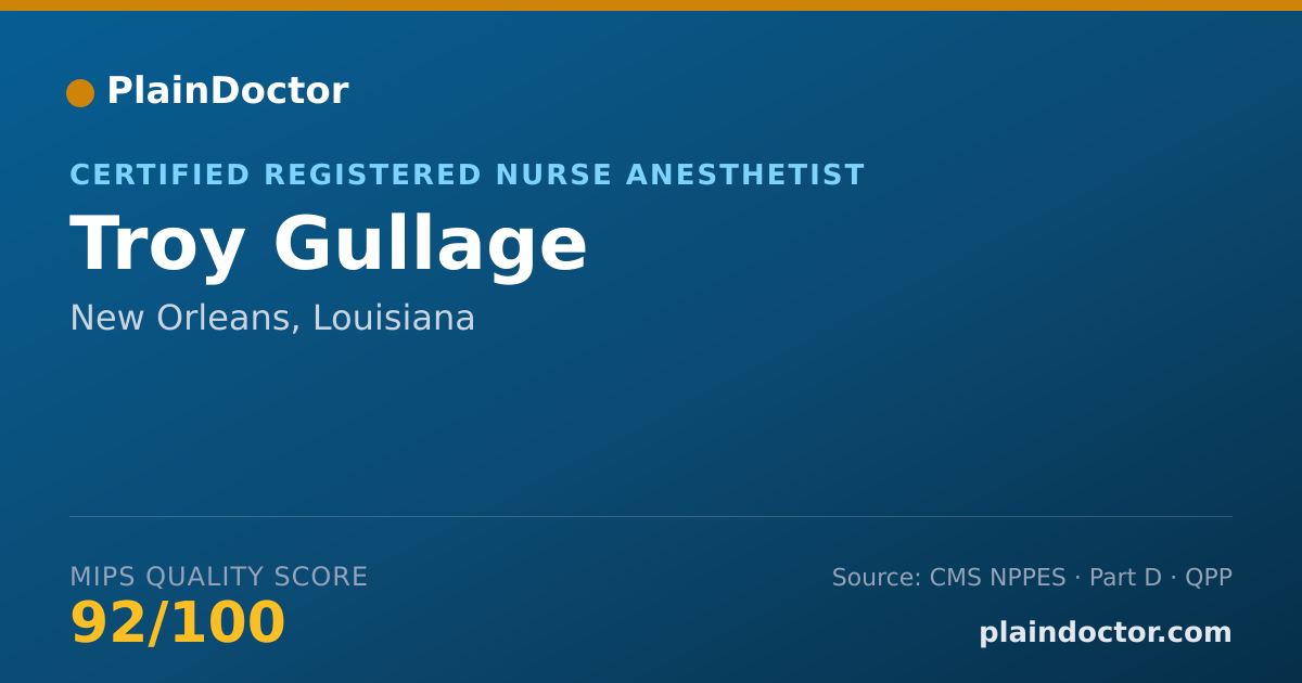 Shareable card for Troy Gullage - Certified Registered Nurse Anesthetist, New Orleans, LA
