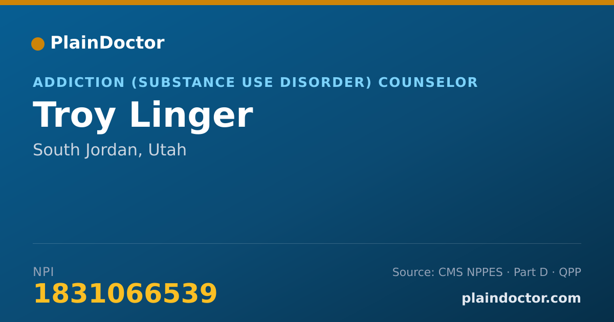 Shareable card for Troy Linger - Addiction (Substance Use Disorder) Counselor, South Jordan, UT
