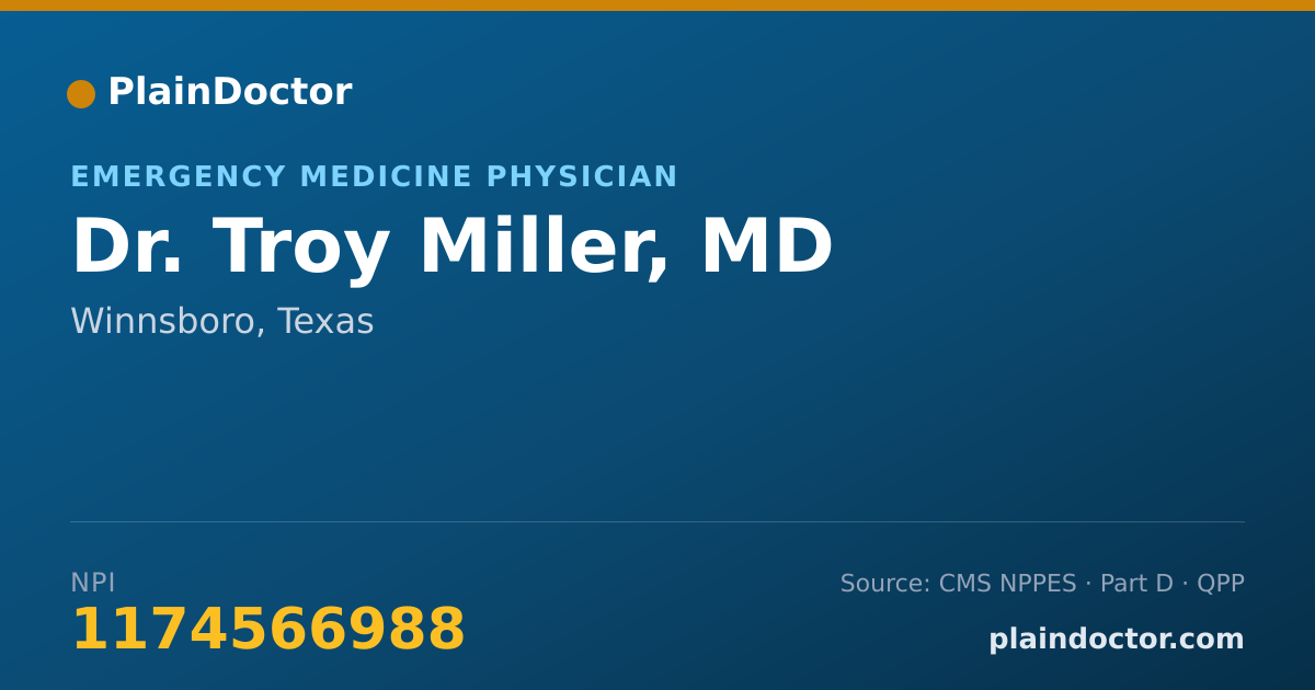 Shareable card for Troy Miller, MD - Emergency Medicine Physician, Winnsboro, TX