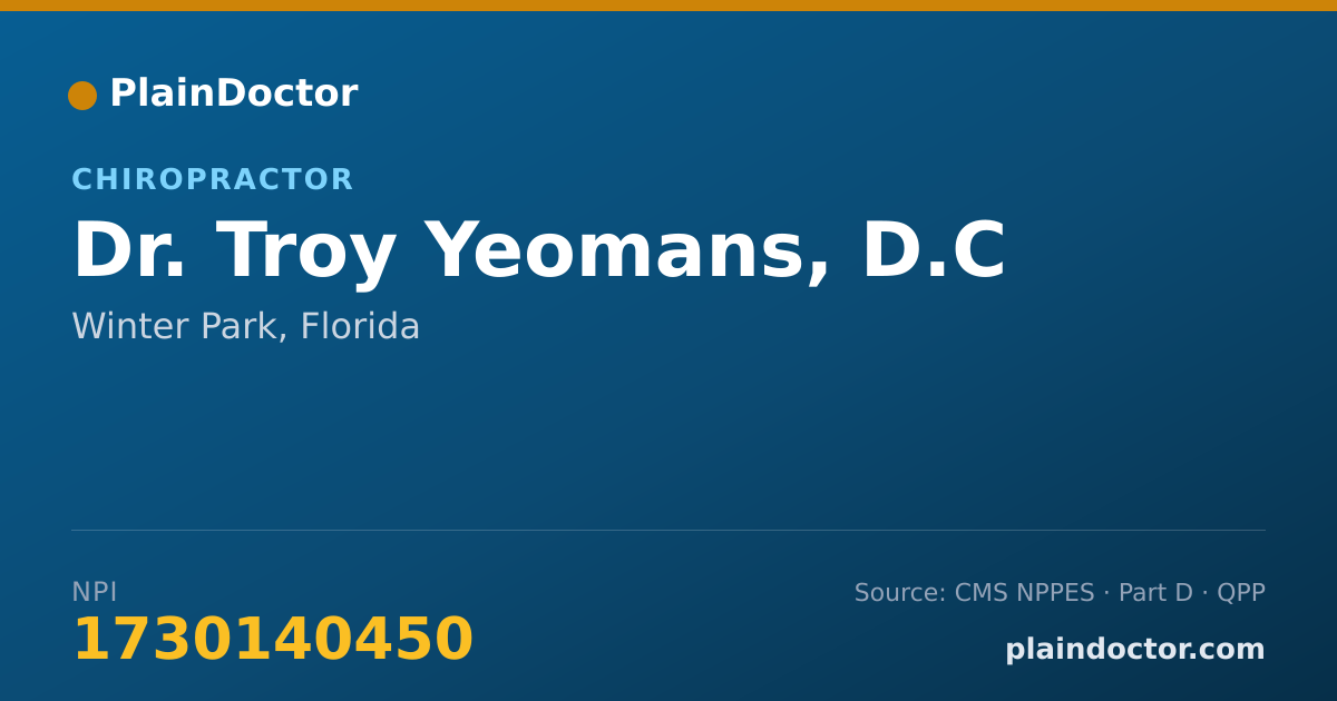 Shareable card for Troy Yeomans, D.C - Chiropractor, Winter Park, FL