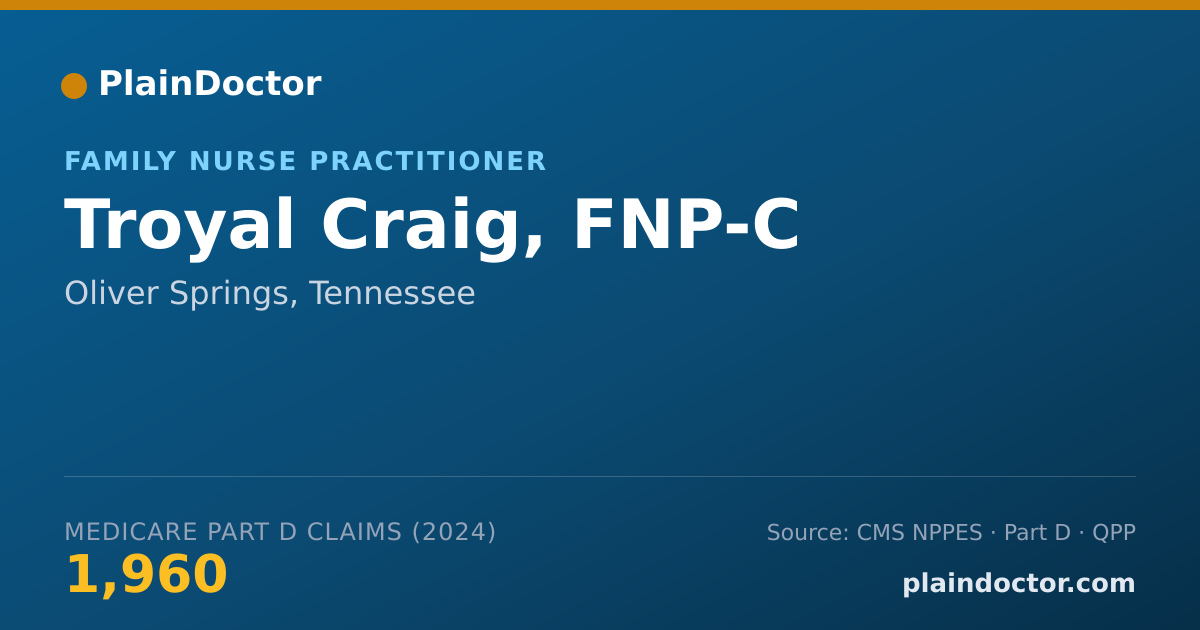 Shareable card for Troyal Craig, FNP-C - Family Nurse Practitioner, Oliver Springs, TN