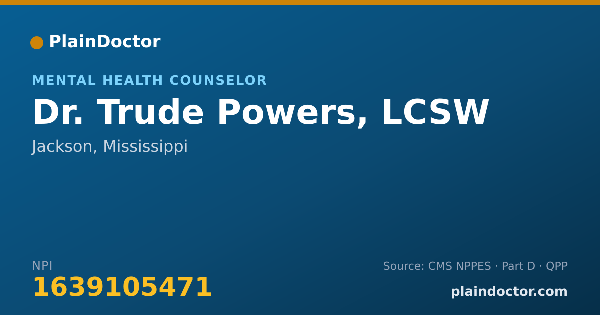 Shareable card for Trude Powers, LCSW - Mental Health Counselor, Jackson, MS