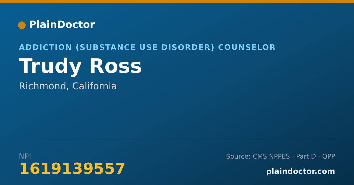 Shareable card for Trudy Ross - Addiction (Substance Use Disorder) Counselor, Richmond, CA