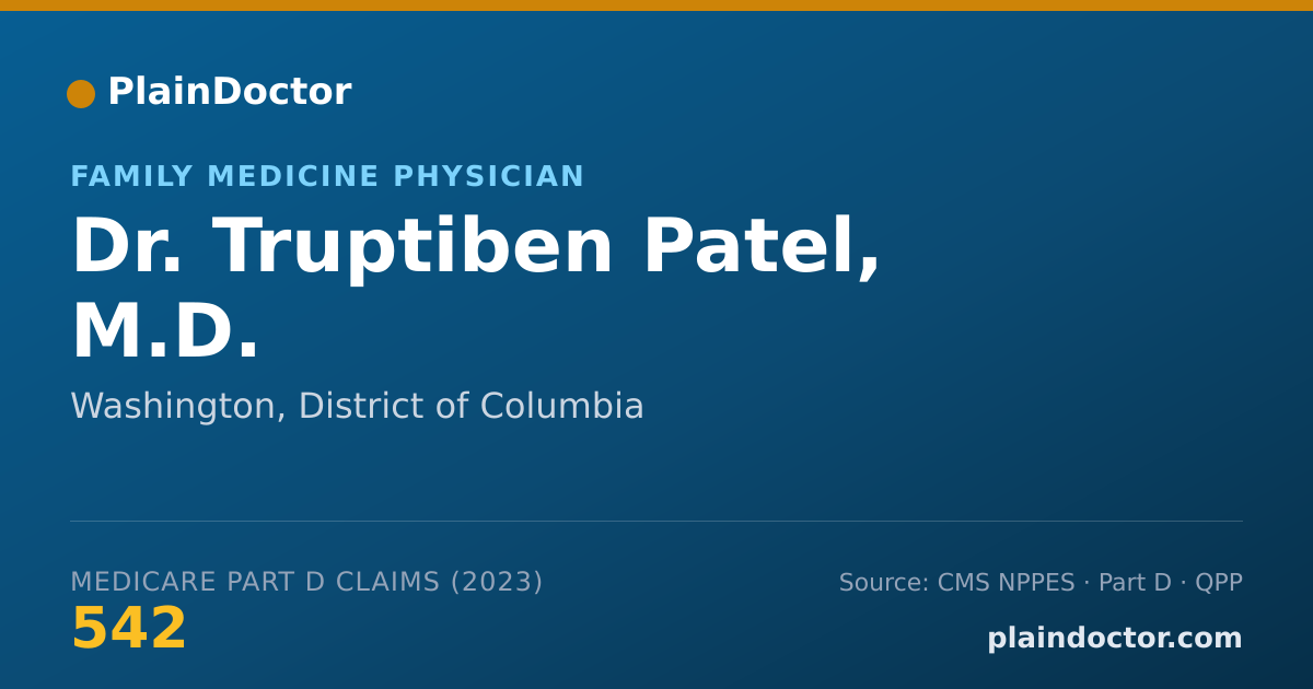 Shareable card for Truptiben Patel, M.D. - Family Medicine Physician, Washington, DC