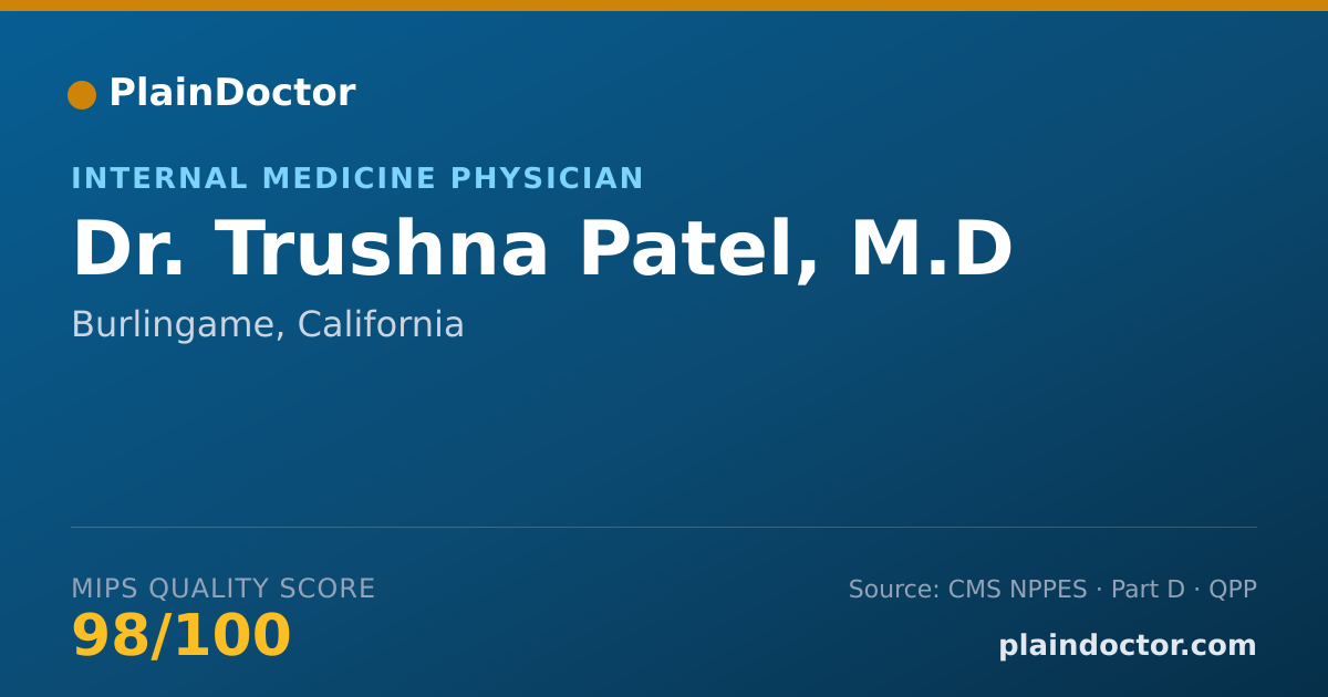 Shareable card for Trushna Patel, M.D - Internal Medicine Physician, Burlingame, CA