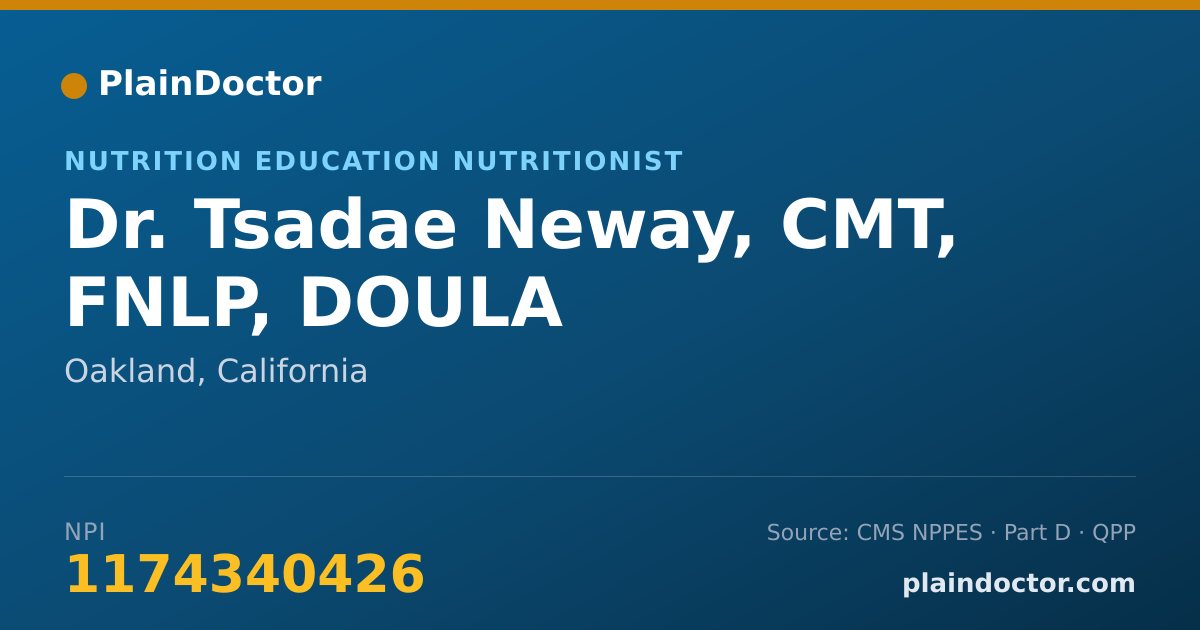 Shareable card for Tsadae Neway, CMT, FNLP, DOULA - Nutrition Education Nutritionist, Oakland, CA