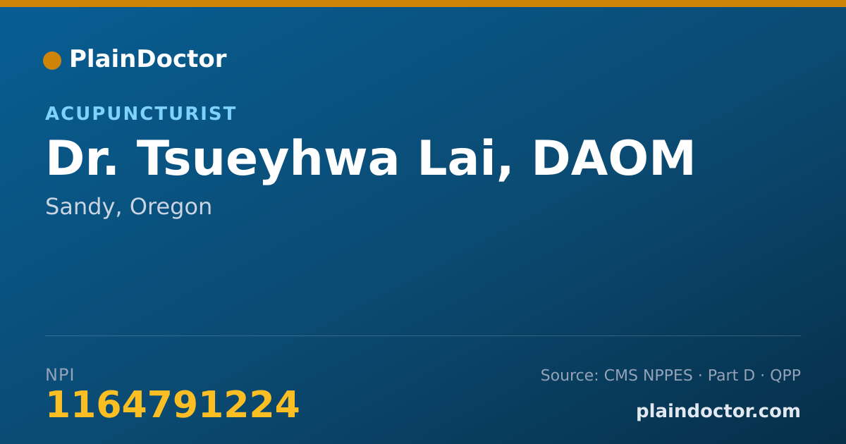 Shareable card for Tsueyhwa Lai, DAOM - Acupuncturist, Sandy, OR
