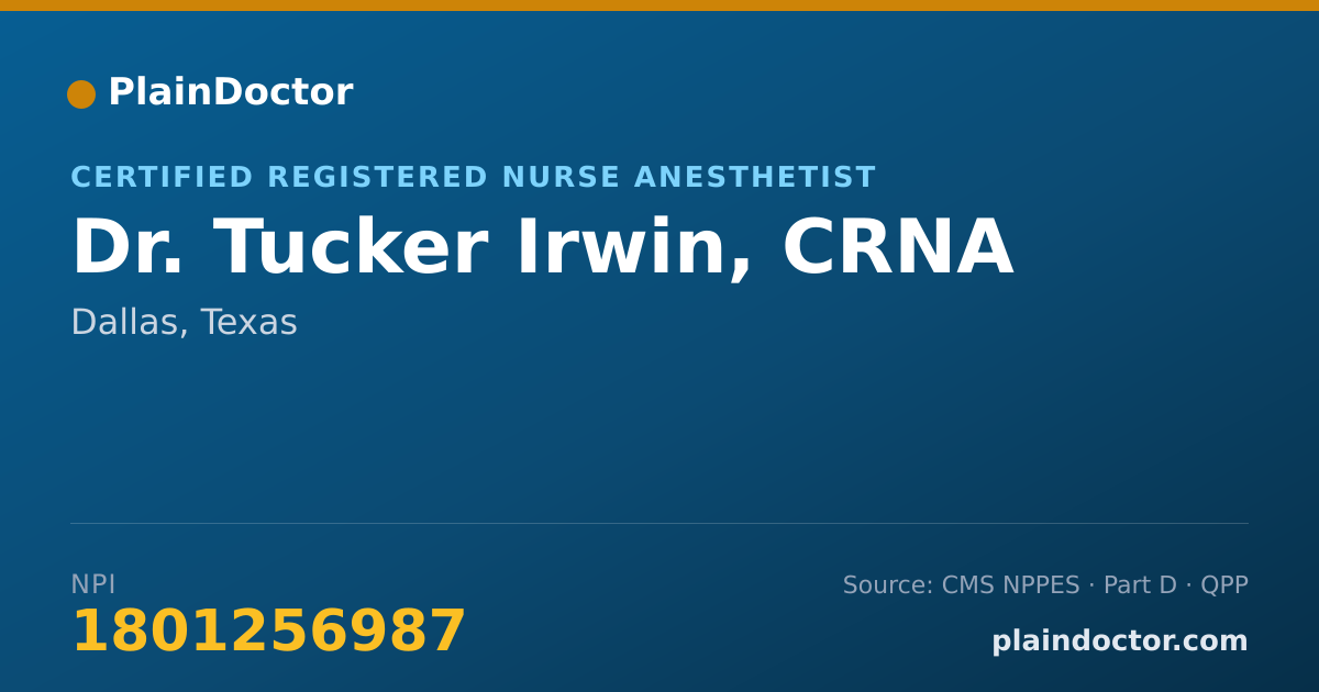 Shareable card for Tucker Irwin, CRNA - Certified Registered Nurse Anesthetist, Dallas, TX