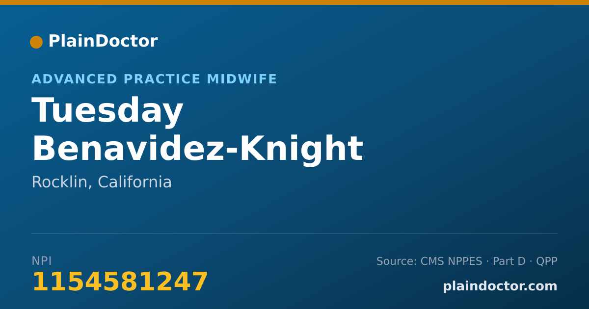 Shareable card for Tuesday Benavidez-Knight - Advanced Practice Midwife, Rocklin, CA