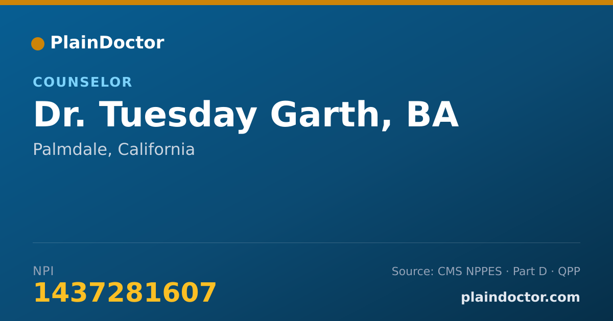 Shareable card for Tuesday Garth, BA - Counselor, Palmdale, CA