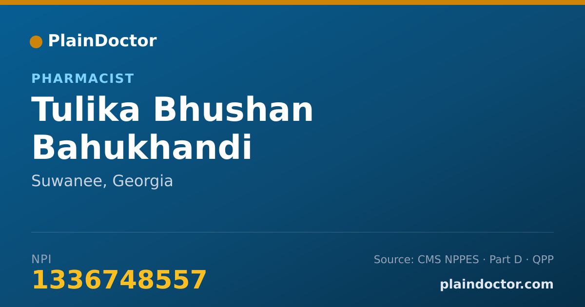 Shareable card for Tulika Bhushan Bahukhandi - Pharmacist, Suwanee, GA