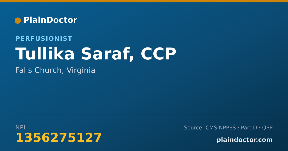 Shareable card for Tullika Saraf, CCP - Perfusionist, Falls Church, VA