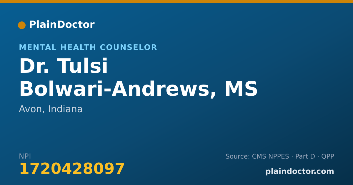 Shareable card for Tulsi Bolwari-Andrews, MS - Mental Health Counselor, Avon, IN