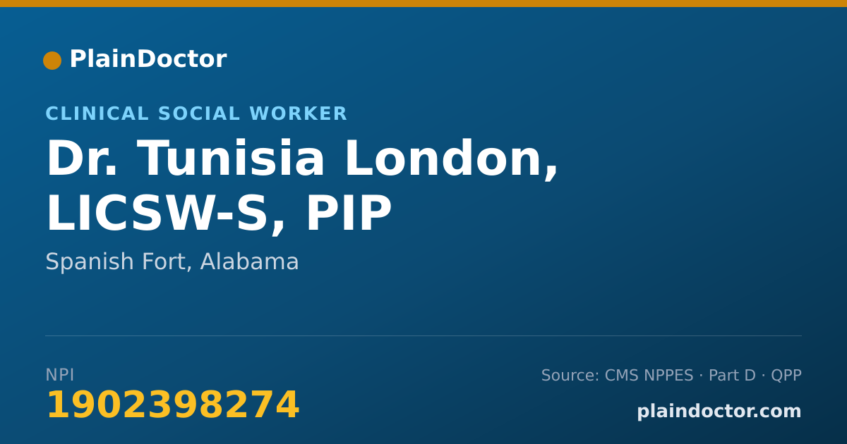 Shareable card for Tunisia London, LICSW-S, PIP - Clinical Social Worker, Spanish Fort, AL