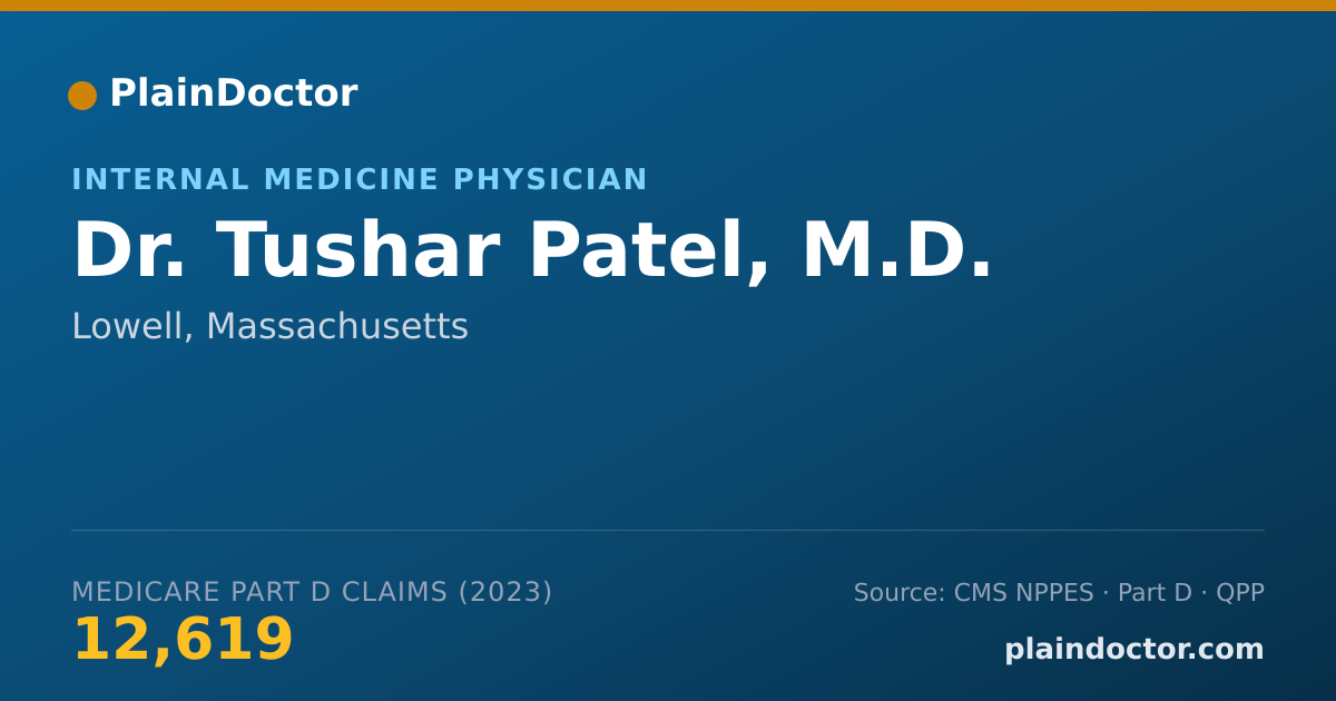 Shareable card for Tushar Patel, M.D. - Internal Medicine Physician, Lowell, MA