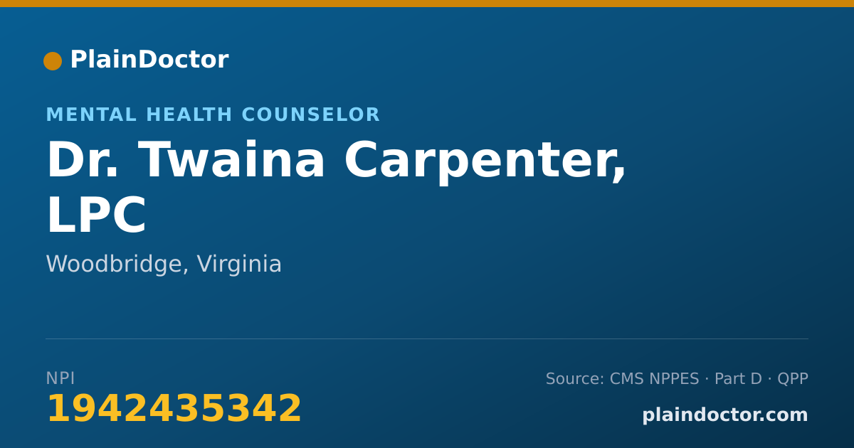 Shareable card for Twaina Carpenter, LPC - Mental Health Counselor, Woodbridge, VA