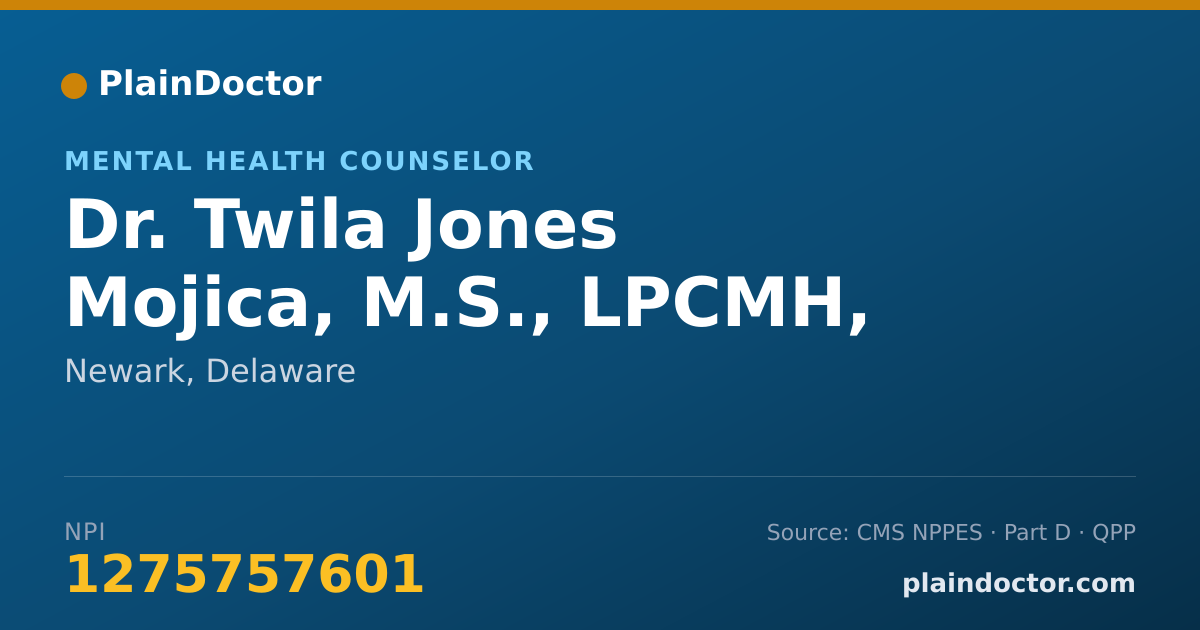 Shareable card for Twila Jones Mojica, M.S., LPCMH, NCC - Mental Health Counselor, Newark, DE