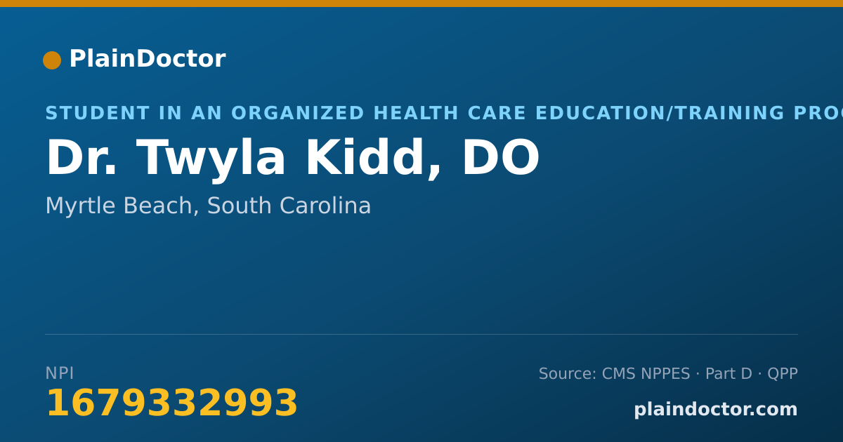 Shareable card for Twyla Kidd, DO - Student in an Organized Health Care Education/Training Program, Myrtle Beach, SC