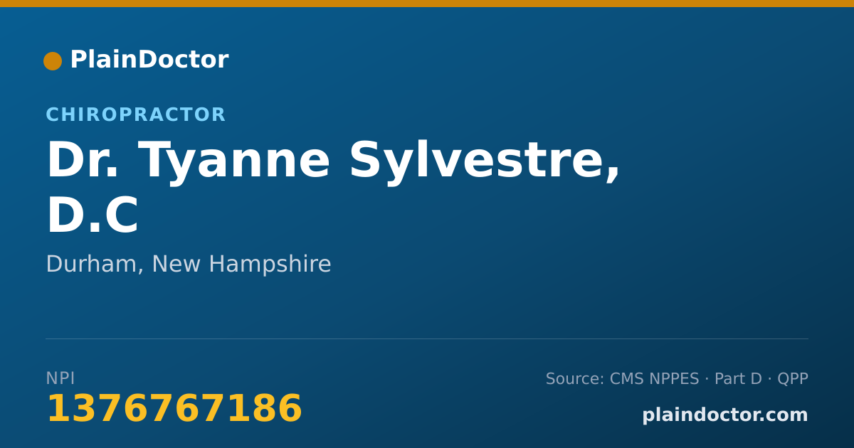 Shareable card for Tyanne Sylvestre, D.C - Chiropractor, Durham, NH
