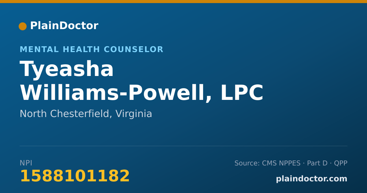 Shareable card for Tyeasha Williams-Powell, LPC - Mental Health Counselor, North Chesterfield, VA
