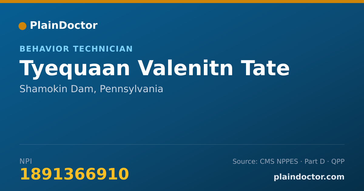 Shareable card for Tyequaan Valenitn Tate - Behavior Technician, Shamokin Dam, PA