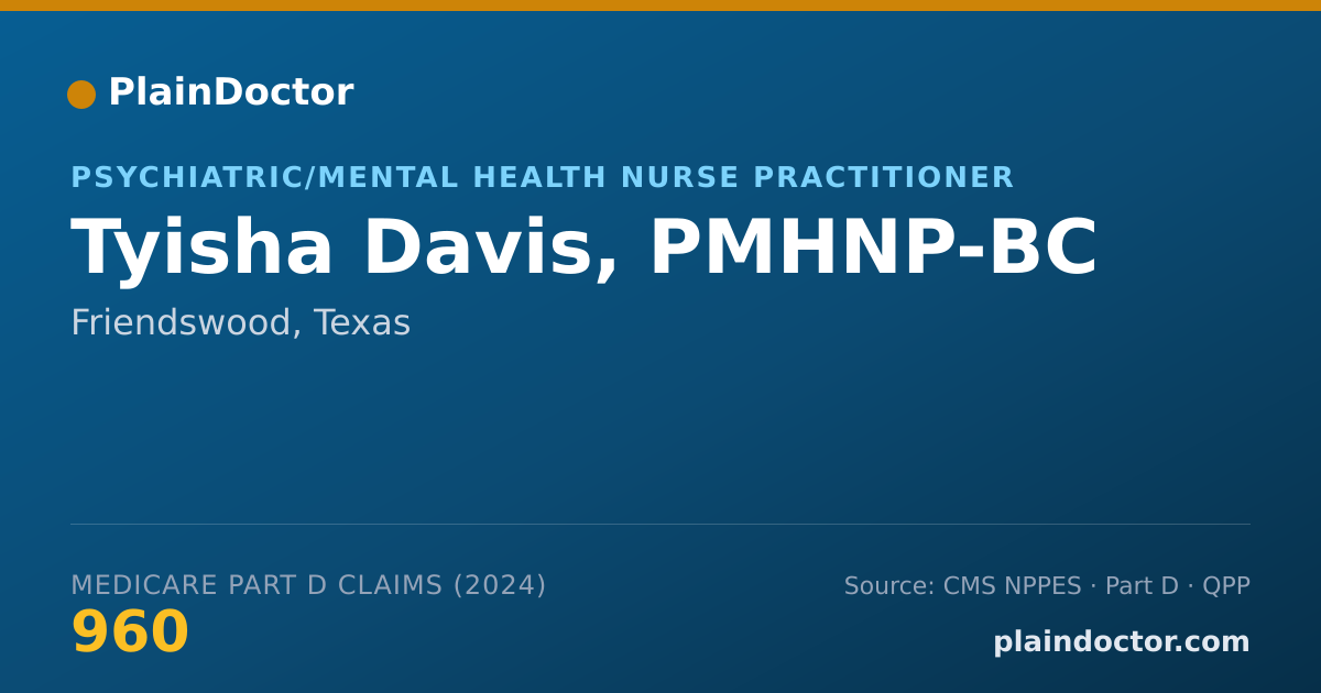 Shareable card for Tyisha Davis, PMHNP-BC - Psychiatric/Mental Health Nurse Practitioner, Friendswood, TX