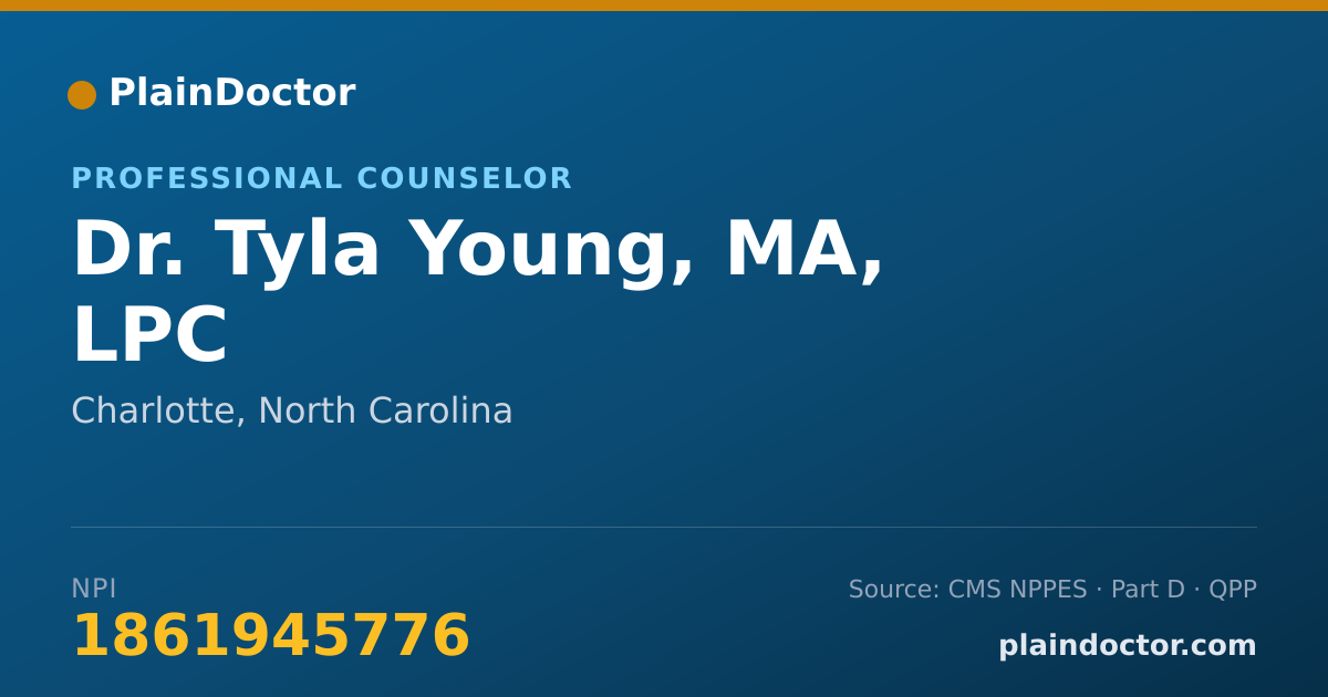 Shareable card for Tyla Young, MA, LPC - Professional Counselor, Charlotte, NC