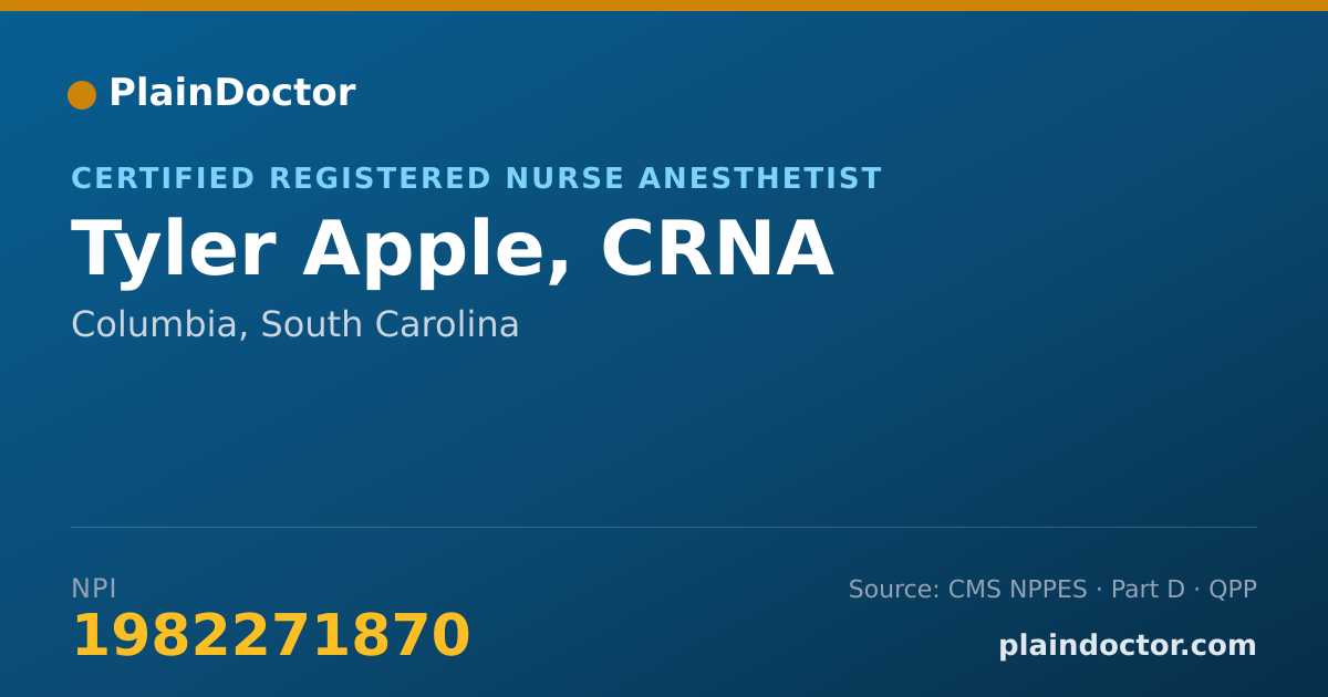 Shareable card for Tyler Apple, CRNA - School Registered Nurse, Columbia, SC