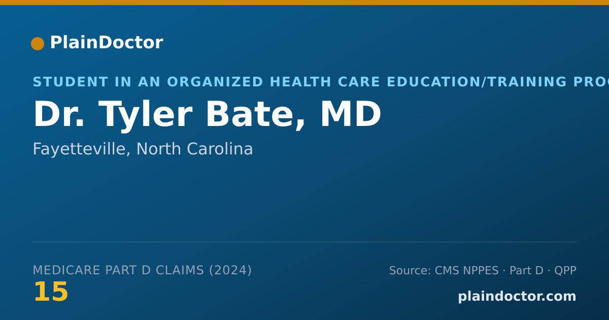 Shareable card for Tyler Bate, MD - Student in an Organized Health Care Education/Training Program, Fayetteville, NC