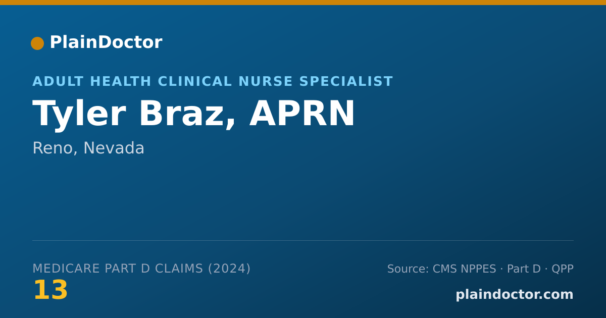Shareable card for Tyler Braz, APRN - Adult Health Clinical Nurse Specialist, Reno, NV