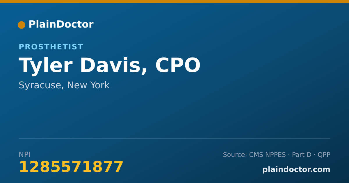 Shareable card for Tyler Davis, CPO - Prosthetist, Syracuse, NY