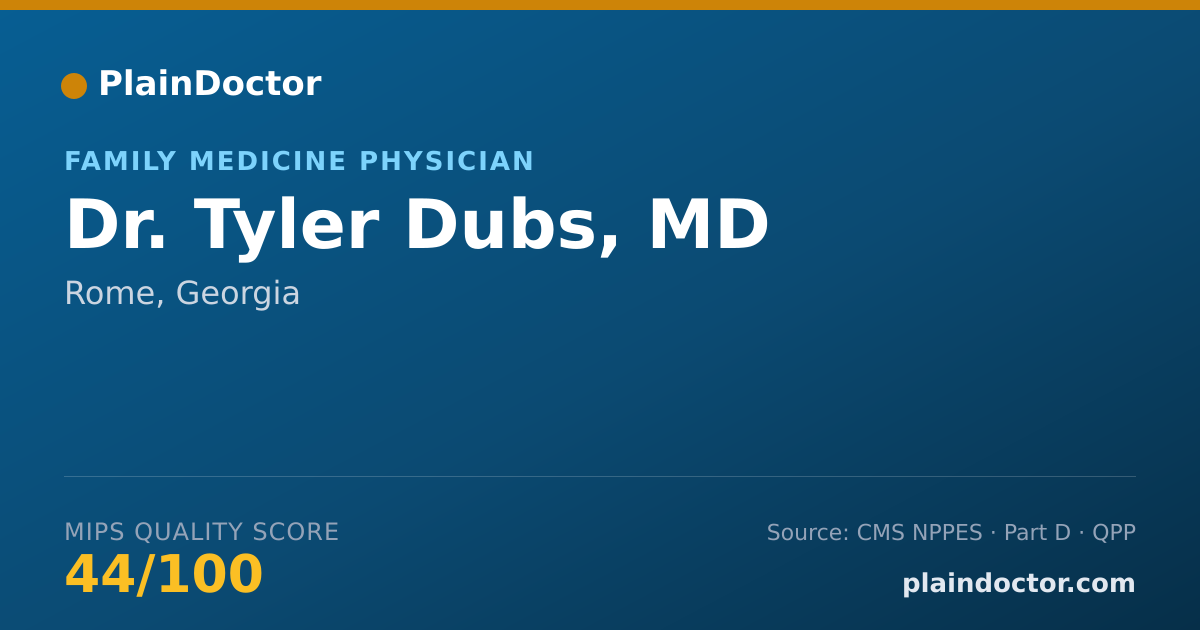Shareable card for Tyler Dubs, MD - Family Medicine Physician, Rome, GA