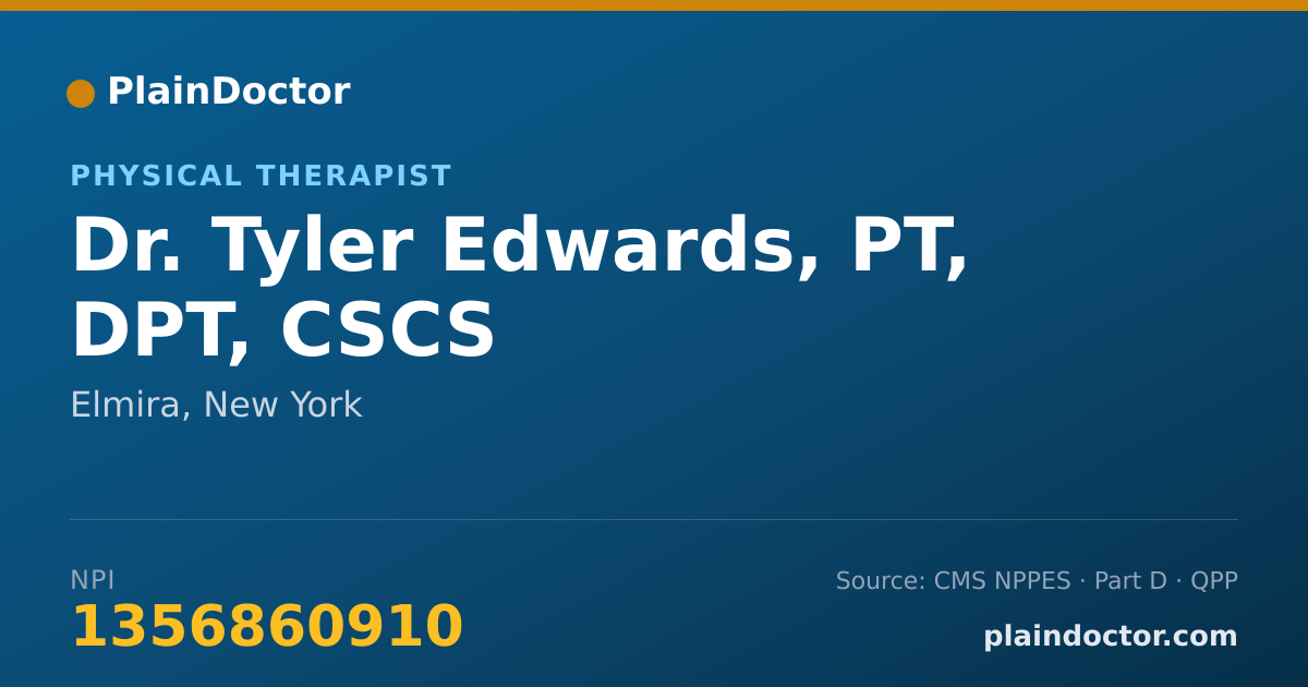 Shareable card for Tyler Edwards, PT, DPT, CSCS - Physical Therapist, Elmira, NY