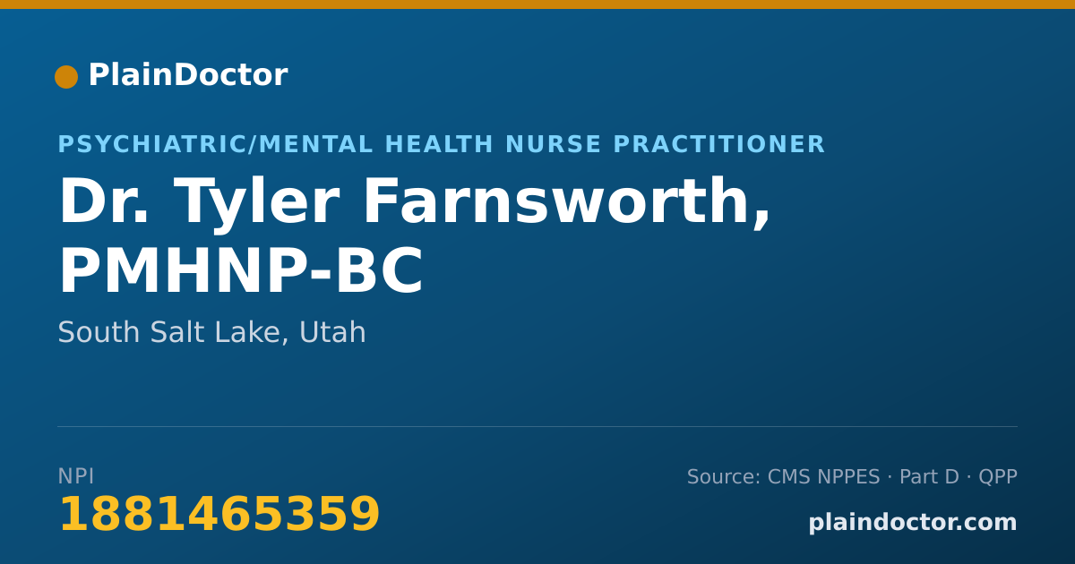 Shareable card for Tyler Farnsworth, PMHNP-BC - Psychiatric/Mental Health Nurse Practitioner, South Salt Lake, UT