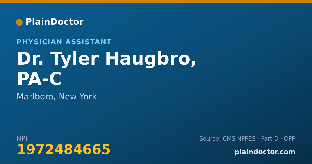Shareable card for Tyler Haugbro, PA-C - Physician Assistant, Marlboro, NY